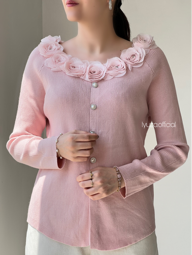 بافت یقه گل رز در ۳ رنگ صورتی پاستیلی ، مشکی ، یاسی